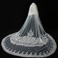 Ivory Embroidered Korean Style Long Tail Lace Tulle Bridal Veil for Wedding Party