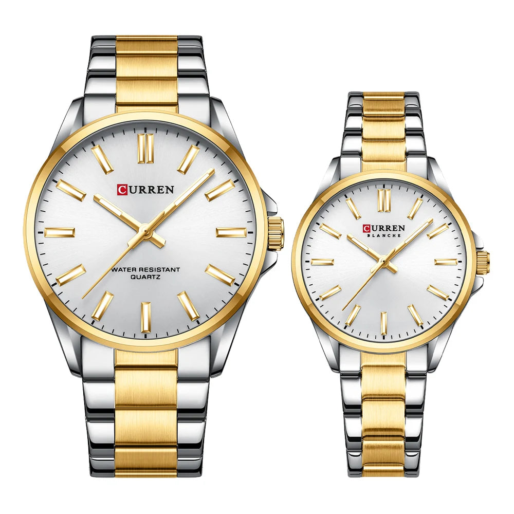 CURREN Fashion Couple Watch Top Brand Lady Girl Wristwatch Gold Stainless Steel Bracelet Classic Male Clock Gift 9090 MegaBDM