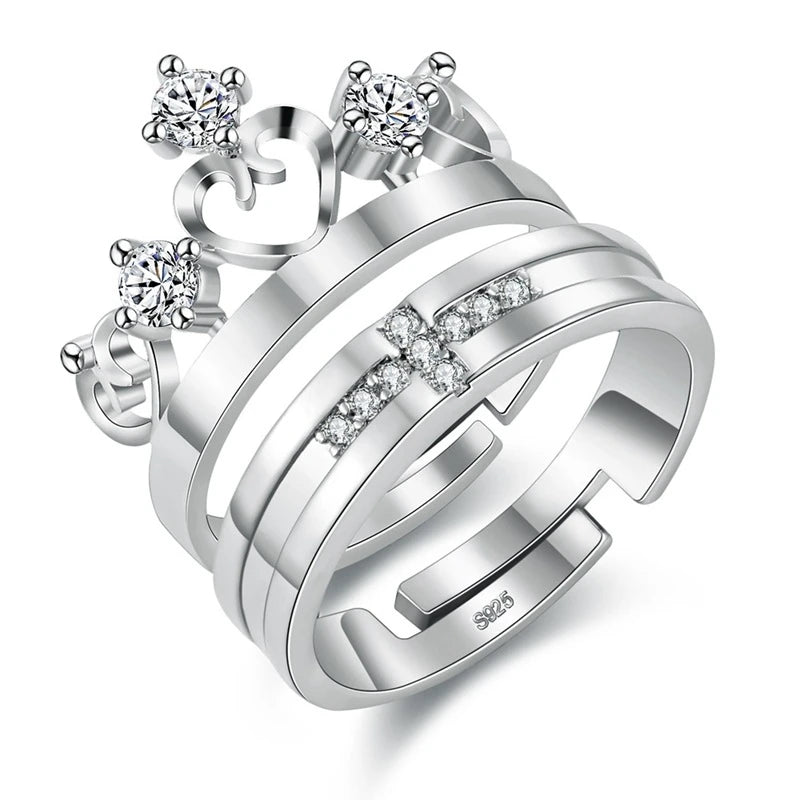 Crown Cross Diamond Engagemate Wedding Couple Ring Set