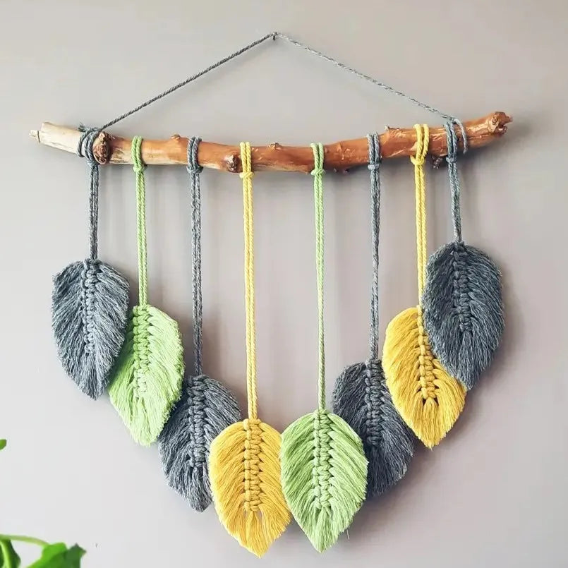 Boho Cotton Feather Leaf Kid Room Wall Hanging Macrame Wedding Decor