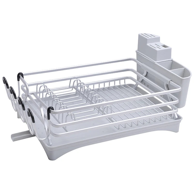 Dish Drying Rack with Drainboard Aluminum Rust Proof Dish Dryer Rack with Removable Cutlery Holder and Drain Strainers f