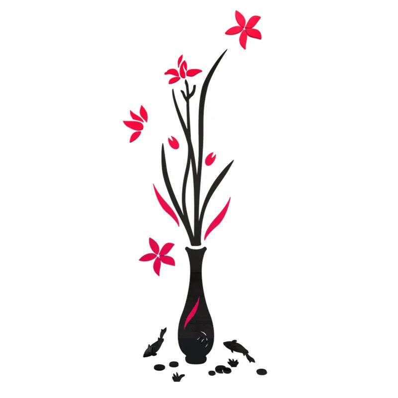 Hot Sale New Design 3D Acrylic Vase Flower Wall Sticker for Living Room Decoration