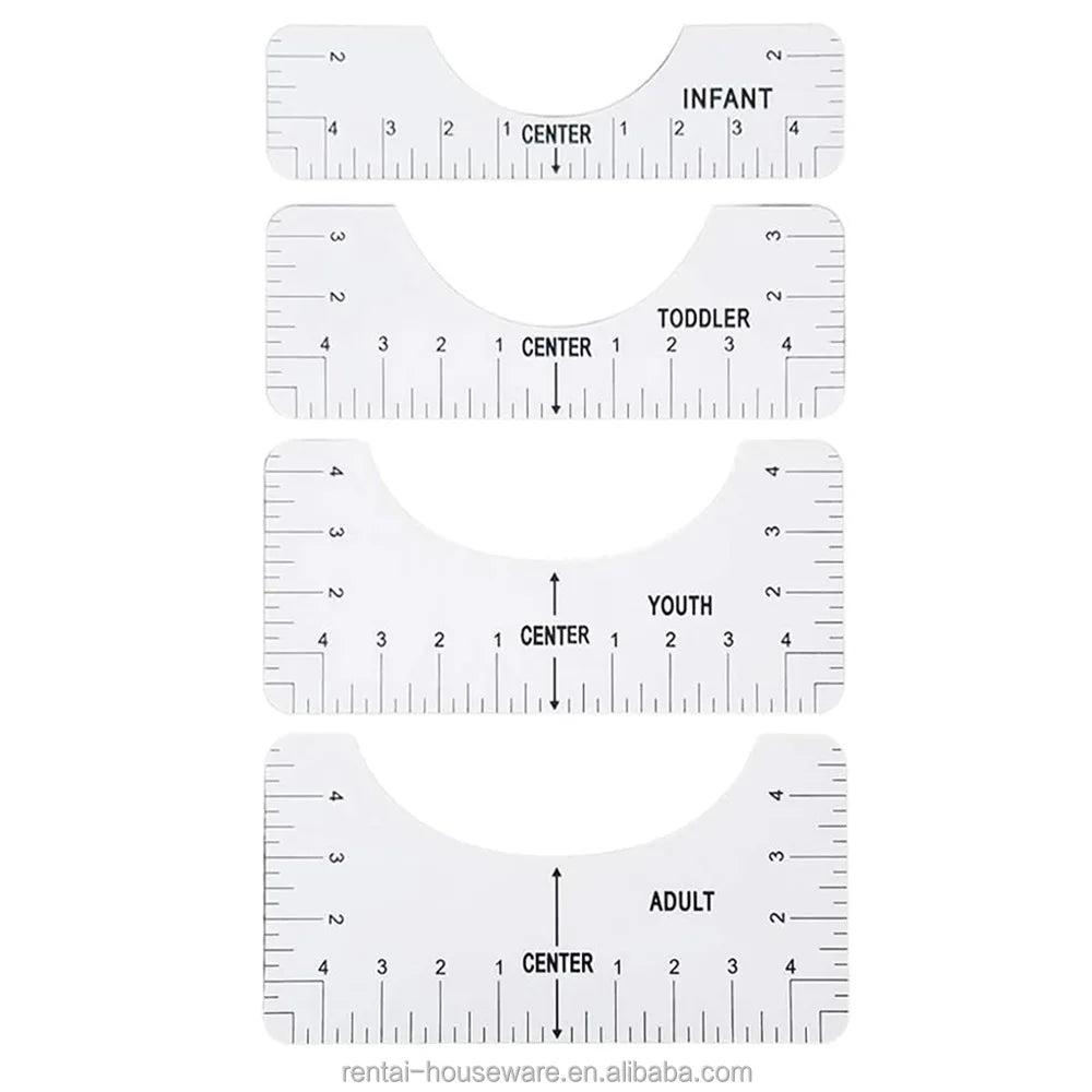 Factory supply 4pcs/pack plastic t shirt alignment tools ruler guides set high quality tshirt ruler