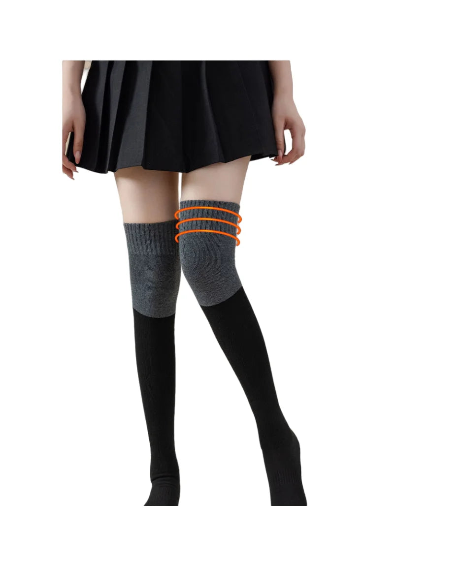 Women's Spring Solid Pattern Knee Socks Thick Brushed Combed Cotton Long Leg Knitted Opaque Pantyhose Tight Style Winter Knitted