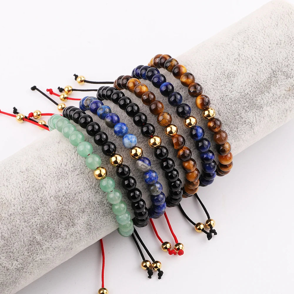 Simple Design 6mm Natural Stone Lapis Black Agate Tiger Eye Beads Bracelet for Men Women