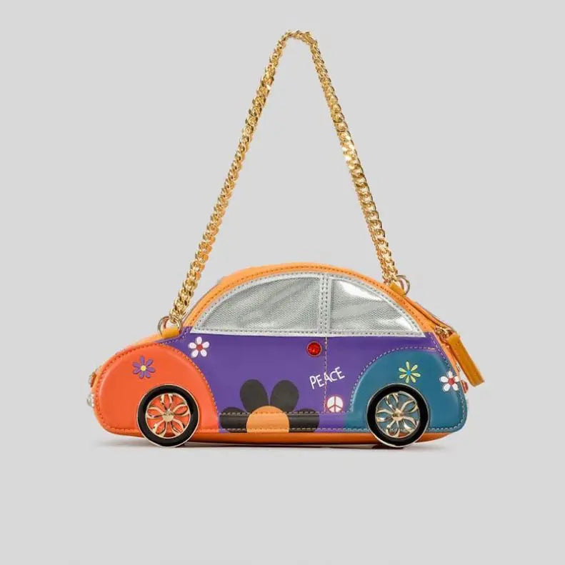 Cute Contrast Color Car Shape Hand Chain New Strange Box Creative Waterproof Zipper Shoulder Eco-Friendly Durable Spring Summer