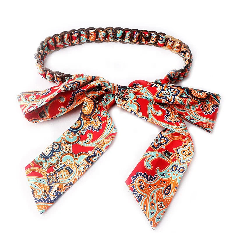 Fashionable Ladies Body Shaper Hand-Woven Silk Scarf and Coconut Shell Girdle Trendy Knitted Belts Accessories