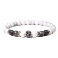 6mm Natural Agate White Howlite 8mm Zircon Pave Rhinestones Beads Sliver Alloy Spacer Personality Stretch Bracelet