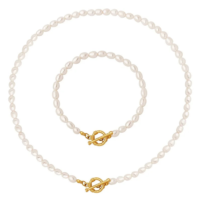Joolim Jewelry 18K Gold Plated Fresh Water Pearl Chain Toggle Necklace Stainless Steel Jewelry Wholesale MegaBDM