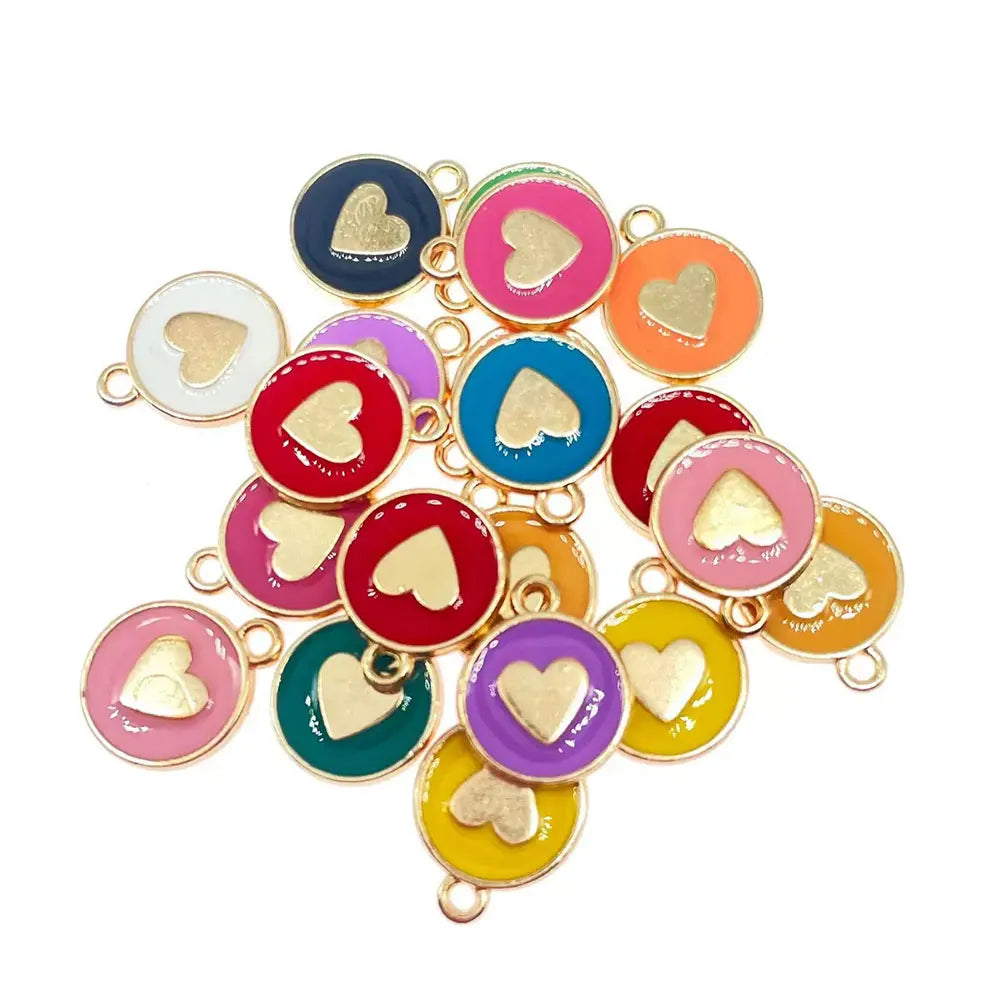 Round Love Heart Enamel Charms Handmade Pendant for Diy Bracelet Jewelry Making