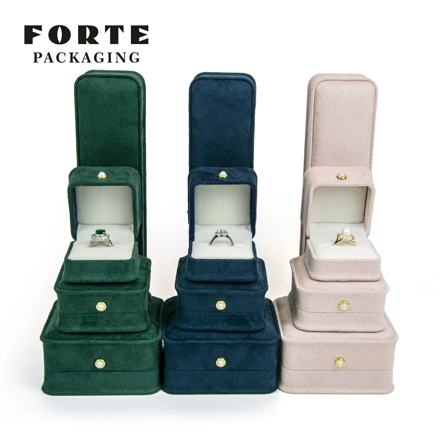 FORTE Handmade Jewelry Box Ring Necklace Bracelet Velvet PU Leather Velvet Jewelry Microfiber Logo Jewelry Packaging Boxes