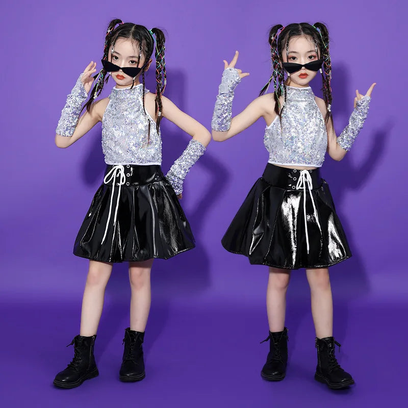 Girls Sequin Jazz Costume Children's Cool Suit Girls Model Catwalk Fashion Children's Clothing