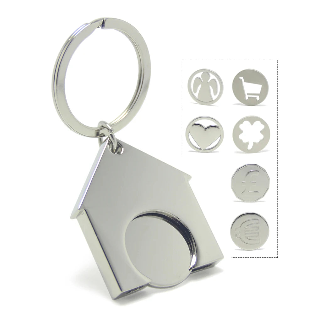 Supermarket Souvenir Gifts Keyring Europe Shopping Cart Trolley Token Coin Holder House Key Chain Metal Key Ring Coin Insert