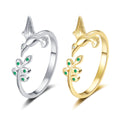 ArthurGem Hummingbird Green Zircon Opening Ring Platinum Plated Wedding Couple Lover Ring Adjustable Fashion Rings for Couples