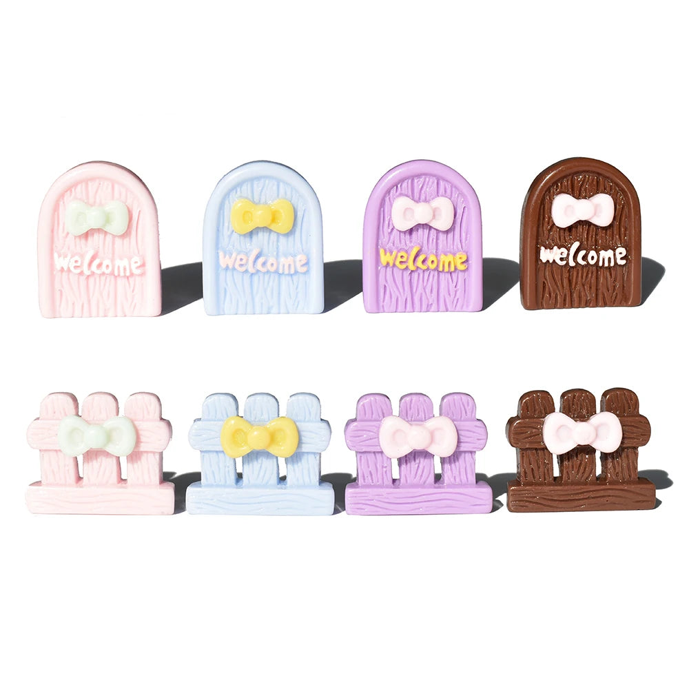 New Arrival Cute Fence and Gate Flatback Resin Cabochons Figurine Ornaments for Garden Miniatures Doll House Decoration