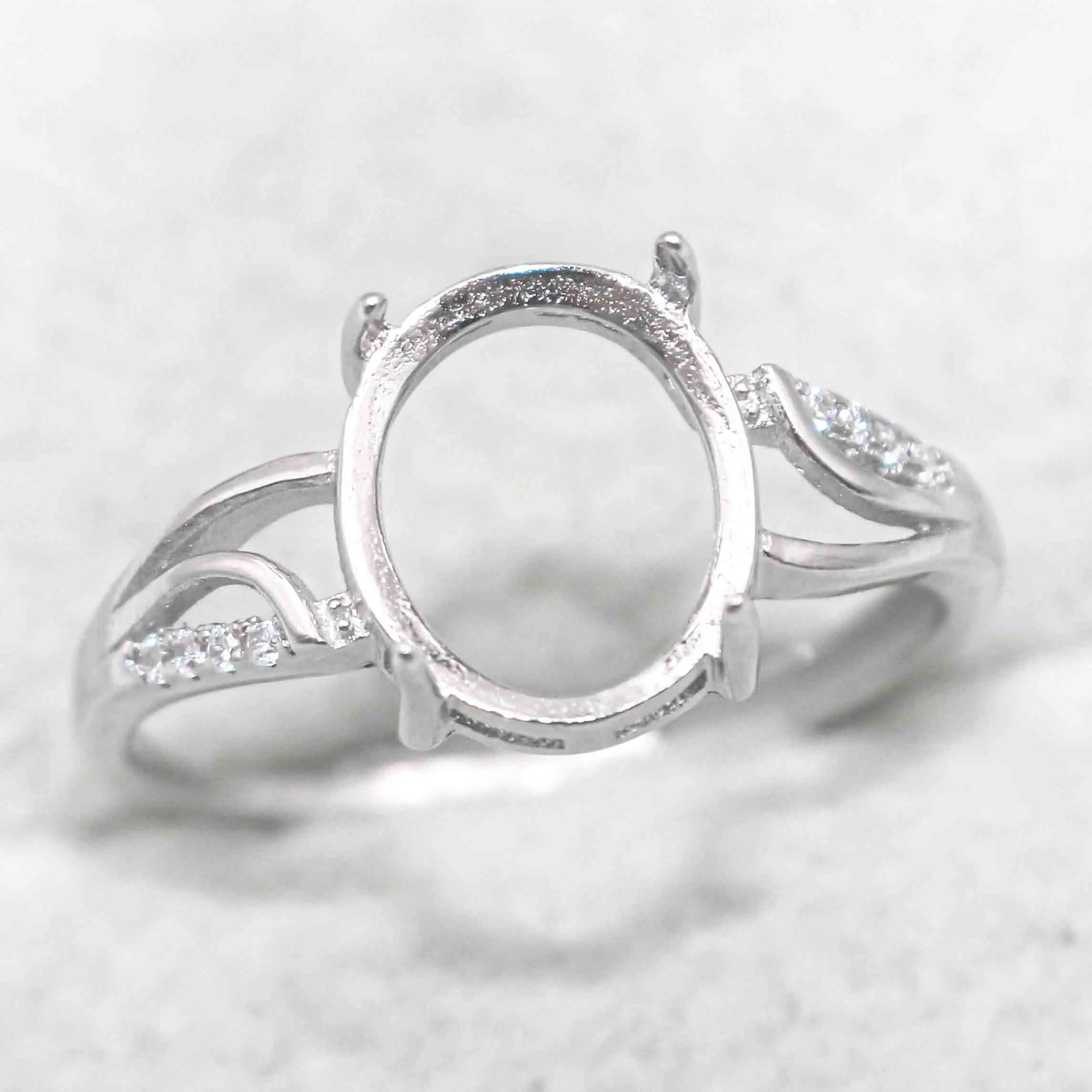 Sterling Silver 9*11mm Semi Mount Ring Empty Frame Blank Support Setting S925 Base Holder Without Center Stone for DIY Inlay