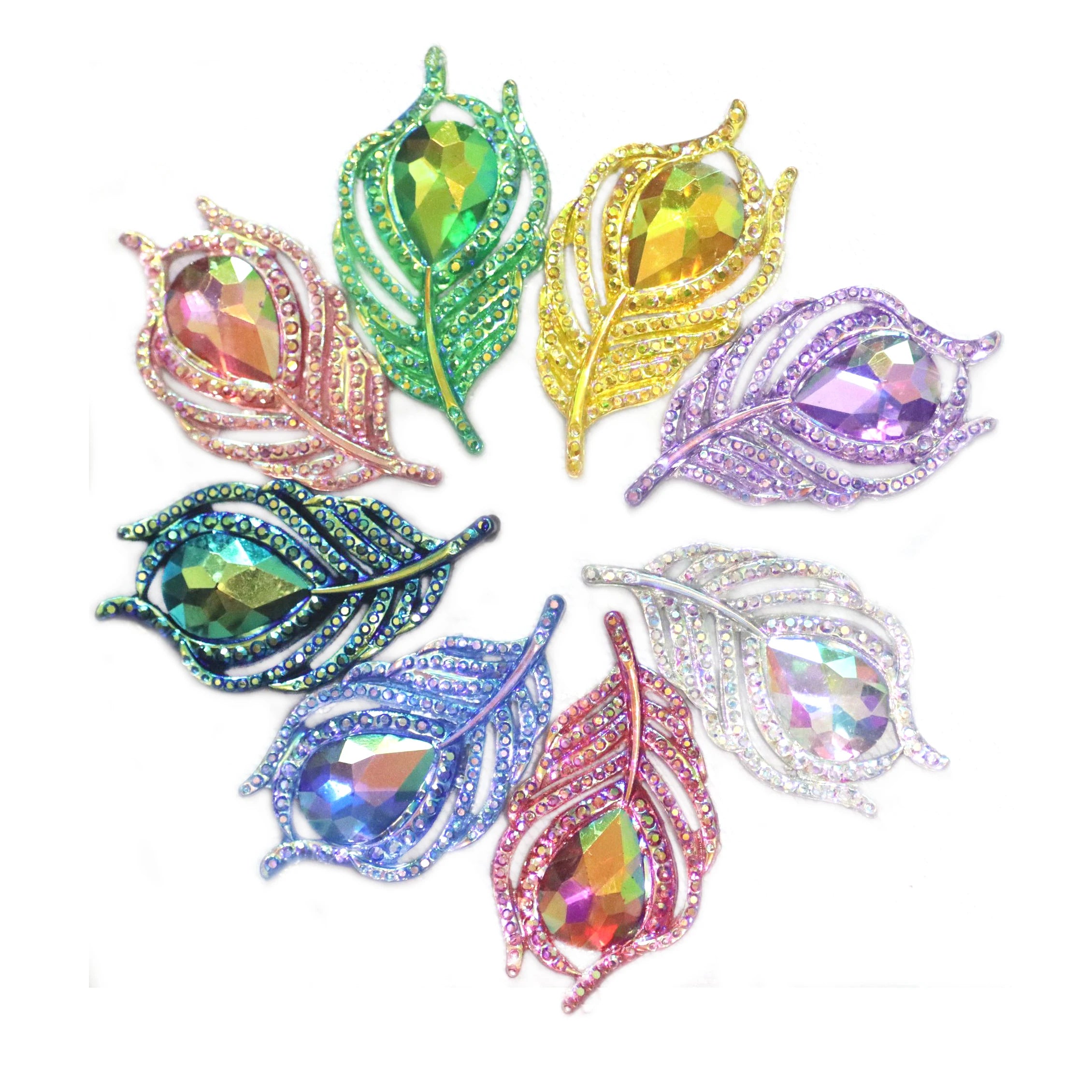 Iridescent  AB Color Flat Back Resin Bead 20x38mm Feather Leaf Shape Resin Gems for Craft DIY Decoration