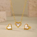 New Arrivals Natural Shell Love Pendant Necklace Earrings Set Exquisite Stainless Steel Gold Plated Heart Shaped Jewelry Set