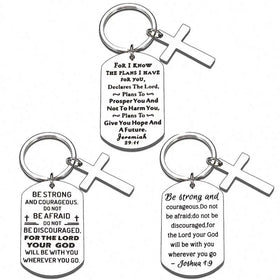 Custom Stainless Steel Keychain Bible Verse Cross Metal Key Chains Prayer Baptism Amulet for Kids Children Jesus Christian Gifts