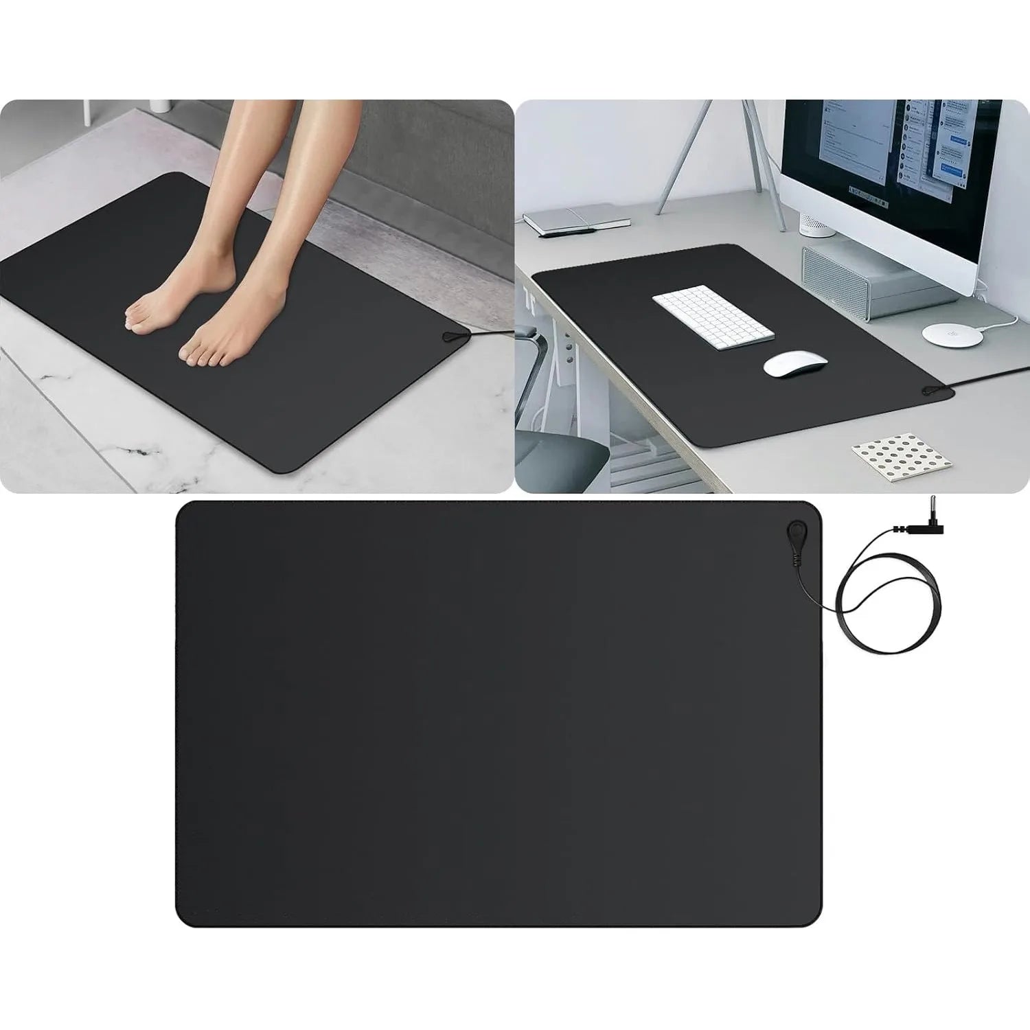 60*40cm Customized Eco-Friendly Earthing Leather Rubber Therapy Indoor Healthy Static Yoga Grounding Mat 15FT Grounding Wire
