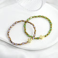 Colored Oval Glass with Golden Edge Cut Grain Beads Elastic Bracelet Hematite Cross Accessories New Minimalist Women's Jewelry
