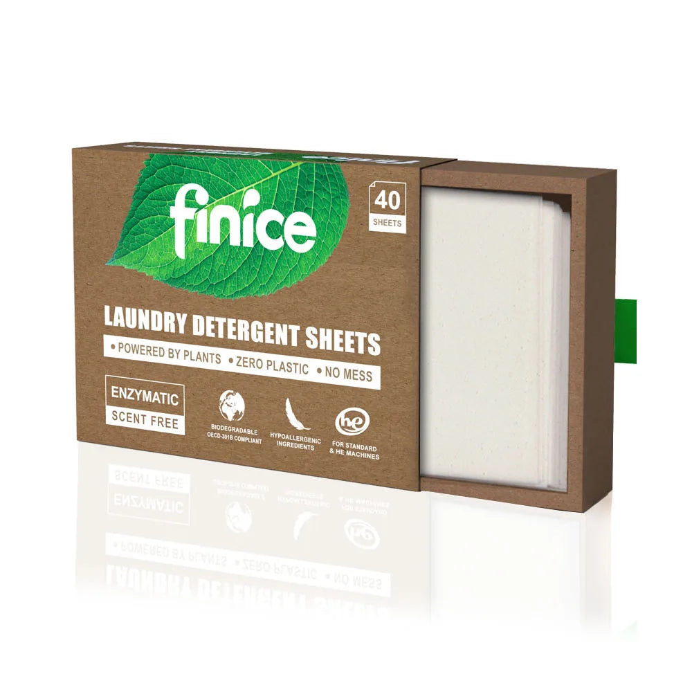 Finice 40 Sheet Disposable Solid Laundry Detergent Eco-Friendly Bathroom Strips with Low Foam & Super Concentrated Formula