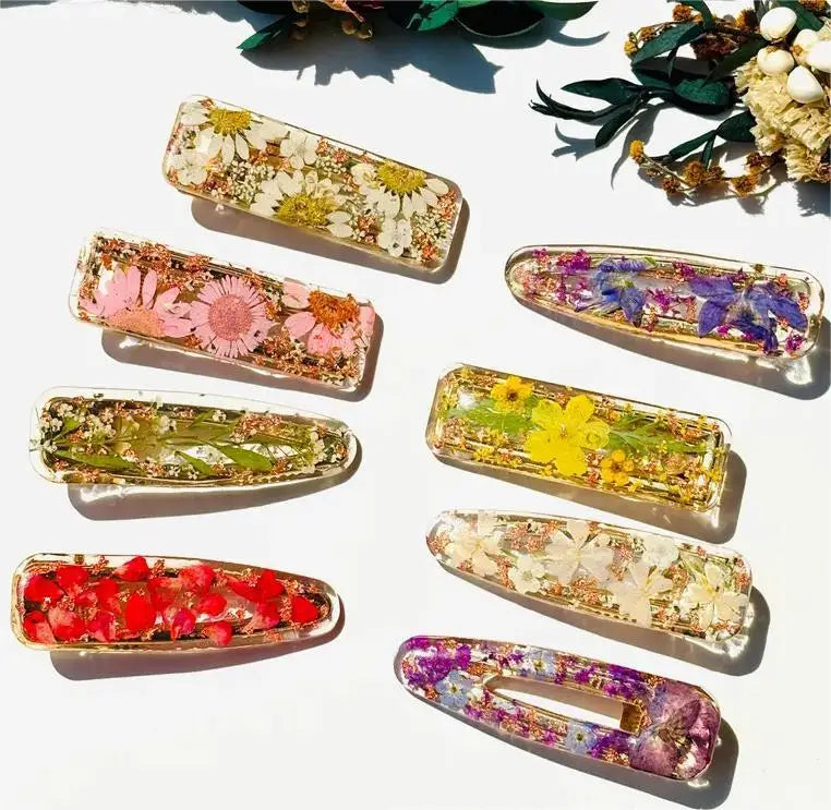 Resin Flower Hair Clips Rose Daisy Real Flower Hair Clips Bangs Side Clips for Women