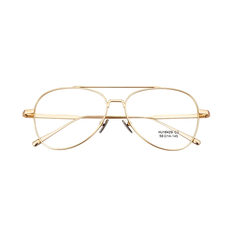 Hot Sale Matte Gold Double Bridge Eyeglasses for Men Stylish Oval Metallic Frames