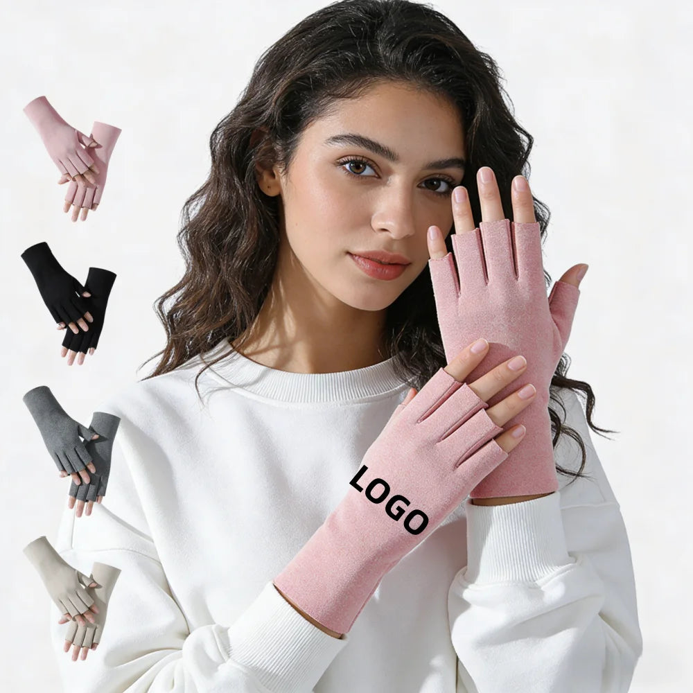 Fashion Ladies Office Typing Half Finger Touchscreen Warm Daily Commuting Driving Cycling Gloves