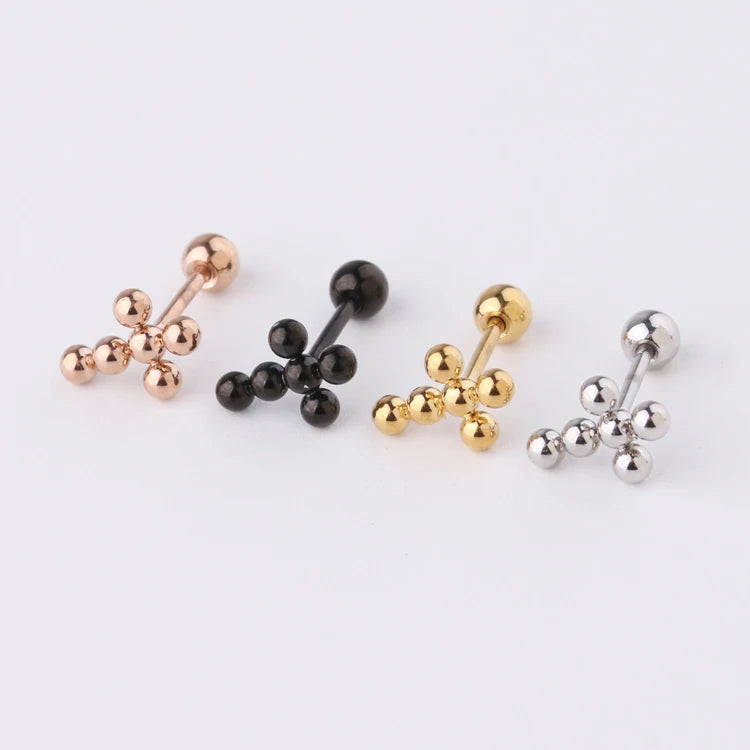 Piercing Jewelry Special Design Cross Cartilage Earring Statement Stainless Steel Screw Back Stud Earrings