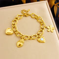Tarnish Free Stainless Steel 18k Pvd Gold Plated O Chain Charm Bracelet Jewelry Heart Flower Charm Bracelet for Women