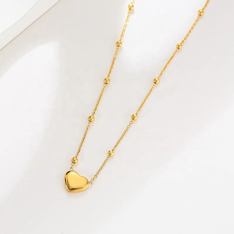 New Arrival Stainless Steel 18K Real Gold Plated Heart Pendant Necklace for Girl and Women