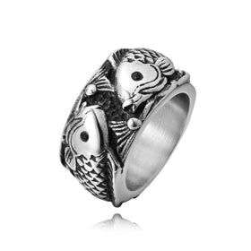 Men's Titanium Steel Simple Jewelry Wholesale Chinese Style Carp Jump Longmen Retro Stainless Steel Ring