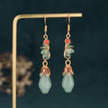 Chinese Style Gold Plated Magnolia Flower Earrings Vintage Jade Dangle Earrings Multicolor Enamel Earrings for Women