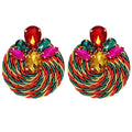 Korean America Christmas Colors Gift Earring Handmade Jewelry Rope Crystal Round Earrings for Women