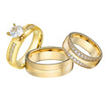18K Gold Plated Stainless Steel CZ Diamond Wedding Engagement Rings Set Anel Bague En Diamant Anillos De Compromiso