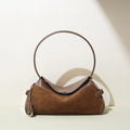 Vintage Suede Leather Shoulder Bag Chic Round Handle Hobo Purse Luxury Split Cowhide Handbag Low MOQ OEM Crossbody Factory