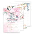 Floral Pink Blue Elephant Invitations for Boy Girl Set of 25