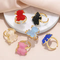 ODM Gold Plated Lovely Colorful Resin Animal Bear Charm Ring Women Fashion Cartoon Bear Jewelry Rings