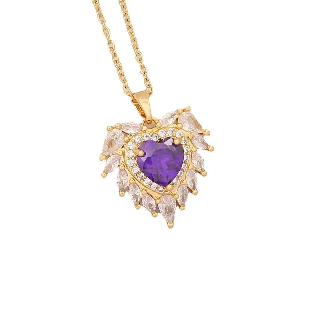 BJB0424N Heart Fashion Jewelry Necklace Purple Crystal Stainless Steel Necklace Jewelry for Women