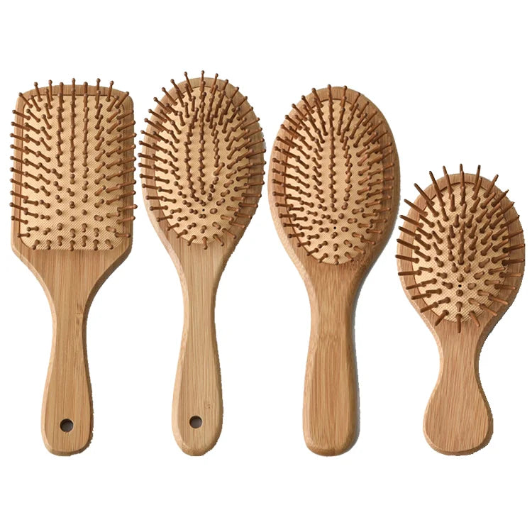 Natural Bamboo Hair Brush for Hair Growth Bristles Detangling Wooden Paddle Hairbrush Massaging Scalp with Ergonomic Handle
