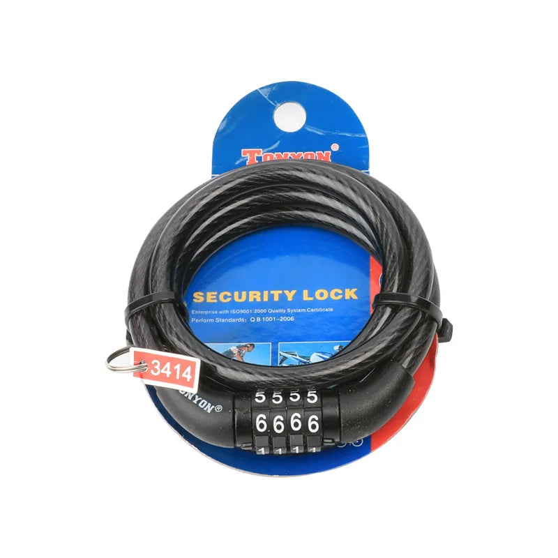 Tonyon Good Quality Portable Bicycle Cable Lock Safe 4 Digit Combination Bike Lock