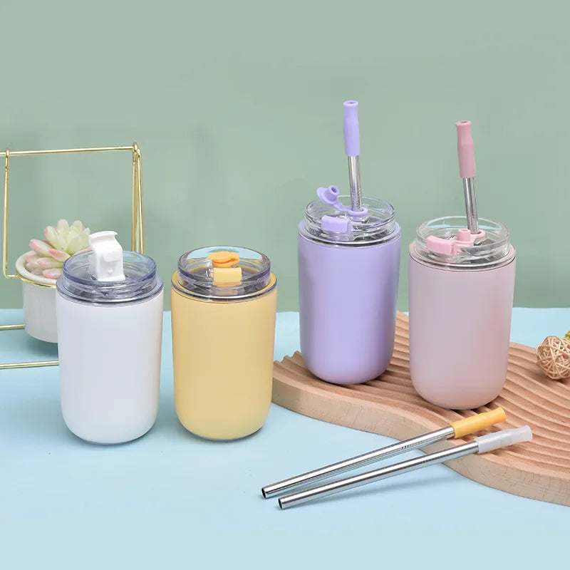 304 Stainless Steel Insulated Tumbler 280ml/480ml Double Mini Flip Pocket Car Straw Coffee Cup New Design for Back to School