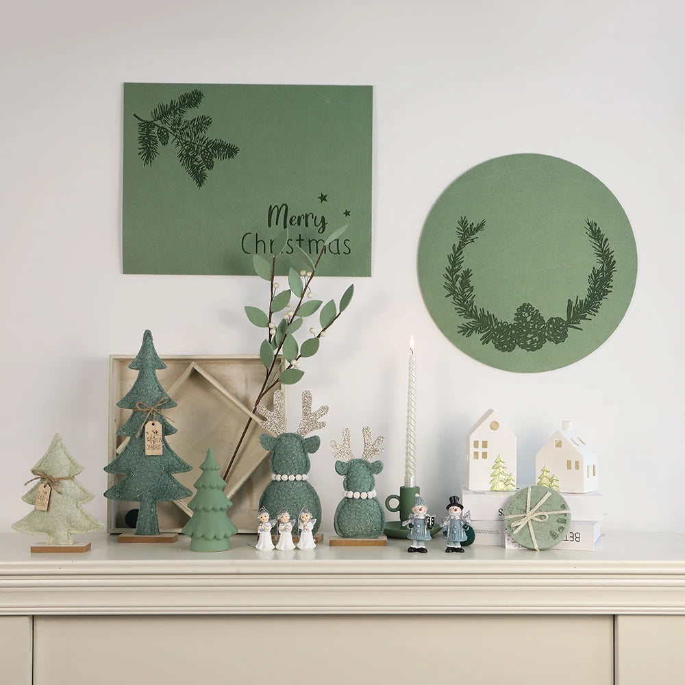 Christmas Gifts Home Fireplace Ornament Green Color Decor Fabric Christmas Tree Elk Decoration