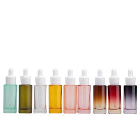 Color Gradient Flat Shoulder 30 Ml 50ml Thick Bottom Round Glass Dropper Serum Bottle for Essential Oil