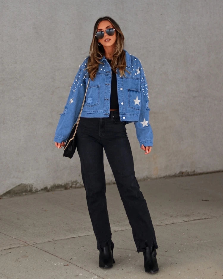 Fall New Fashion Pearl Denim Jacket Women Coats Jackets for Women 2023