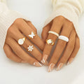 VKME Fashion White Flower Love Resin Ring Set Jewelry