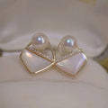 Brass Gold Plated Stud Earrings 6-7mm Natural Freshwater Pearls AAAA Grade White Trendy for Women