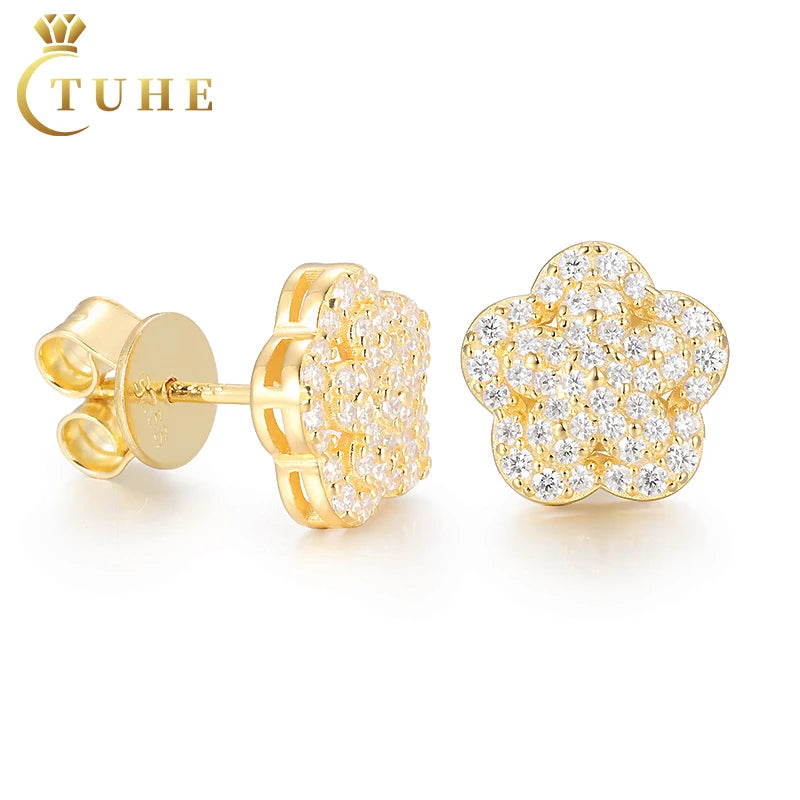 Pass Diamond Tester 925 Sterling Silver Fine Jewelry Luxury Gold Plated Vvs Moissanite Jewellery Diamond Stud Earrings