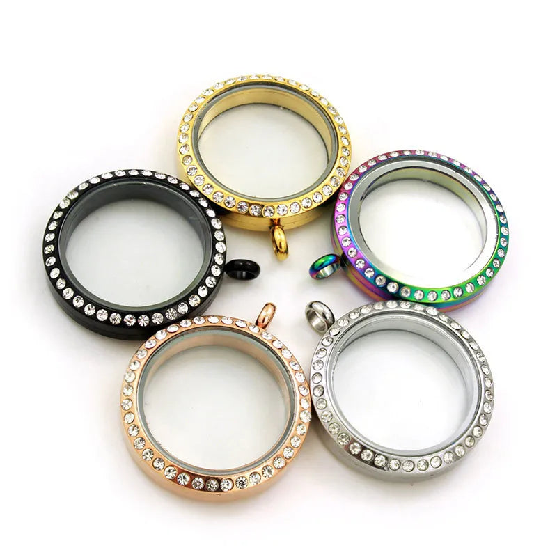 30mm Glass Floating Lockets Pendant Stainless Steel Magnetic Closure / Twist Closure Living Memory Locket Jewelry